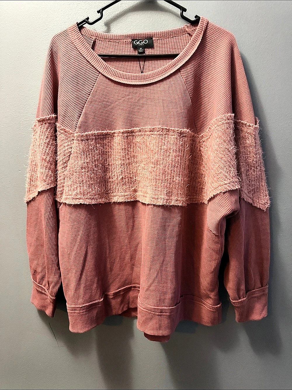 GiGIO Textured Layered Long Sleeve Top in Pink Size Medium NWT